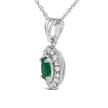 14K White Gold Oval Green Emerald and Diamond Halo Pendant Necklace - 18