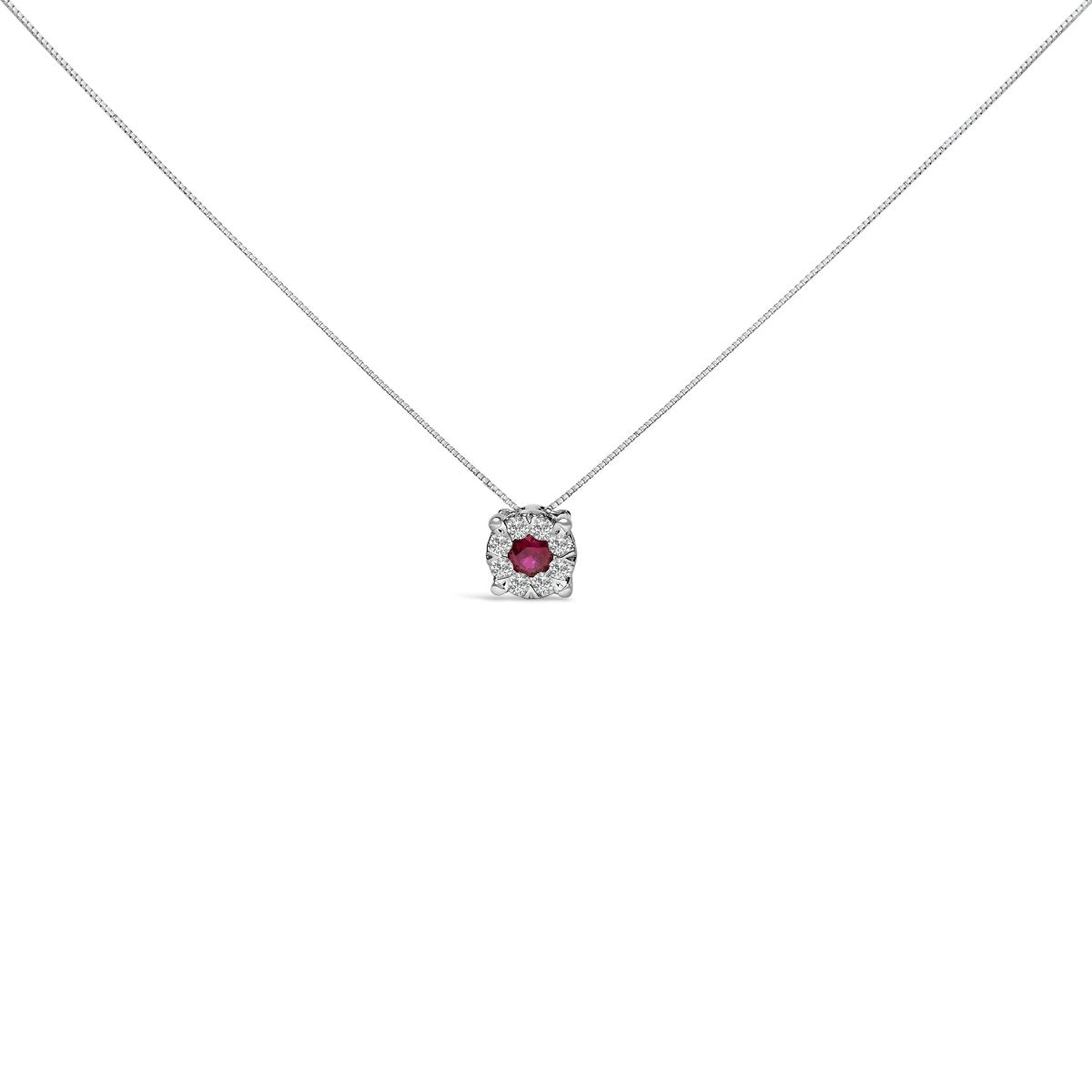14K White Gold Red Ruby and 1/3 Cttw Diamond Halo Pendant Necklace - Necklaces - Custom Crafting Alliance, LLC