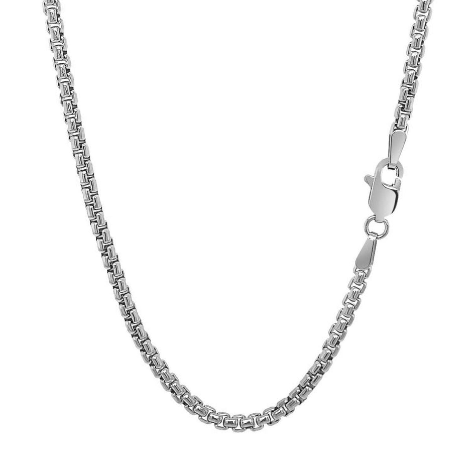 14k White Gold Solid Round Box Chain (2.50 mm) - Necklaces - Custom Crafting Alliance, LLC