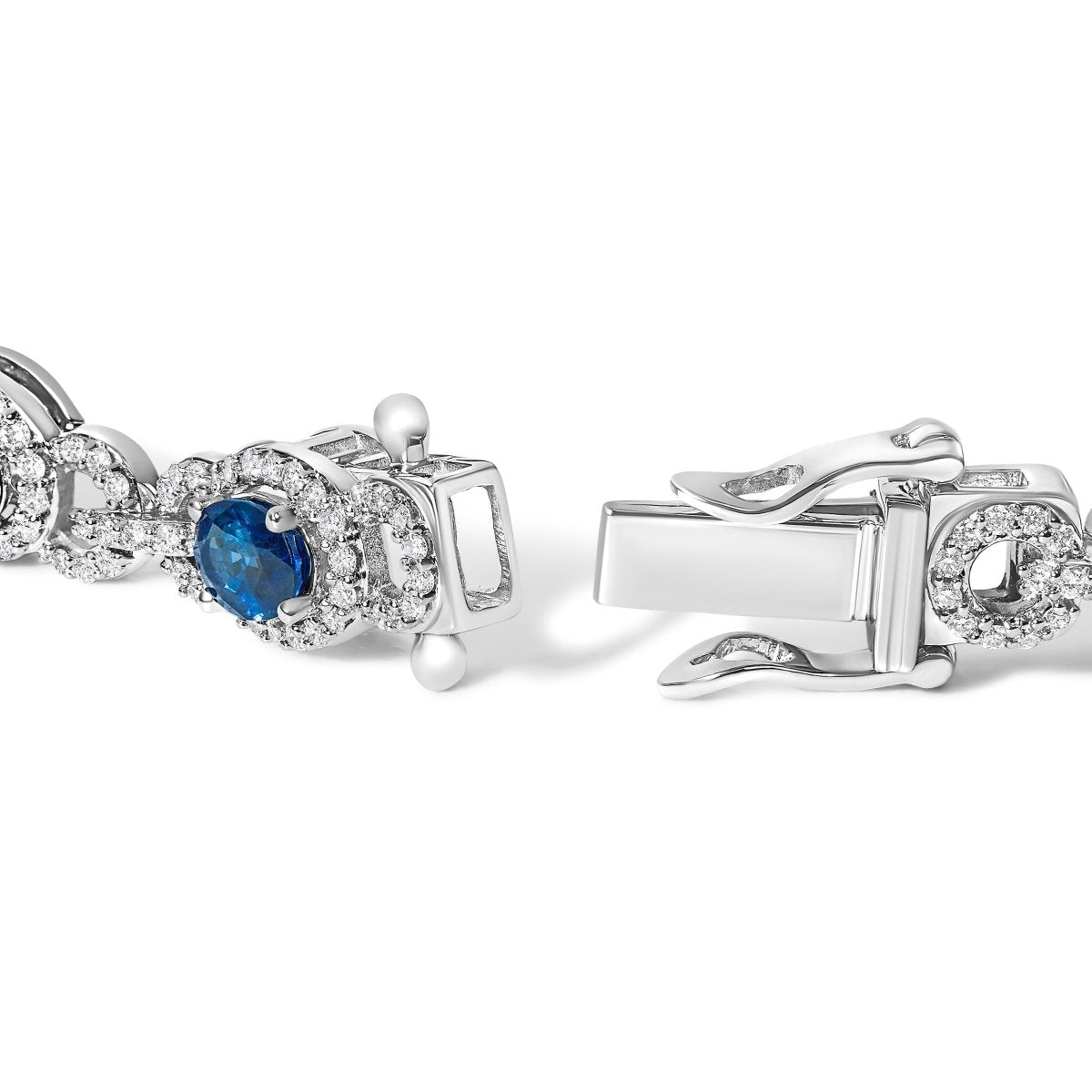 14K White Gold Vintage-Inspired Oval Blue Sapphire & Diamond Link Bracelet - Bracelets - Custom Crafting Alliance, LLC