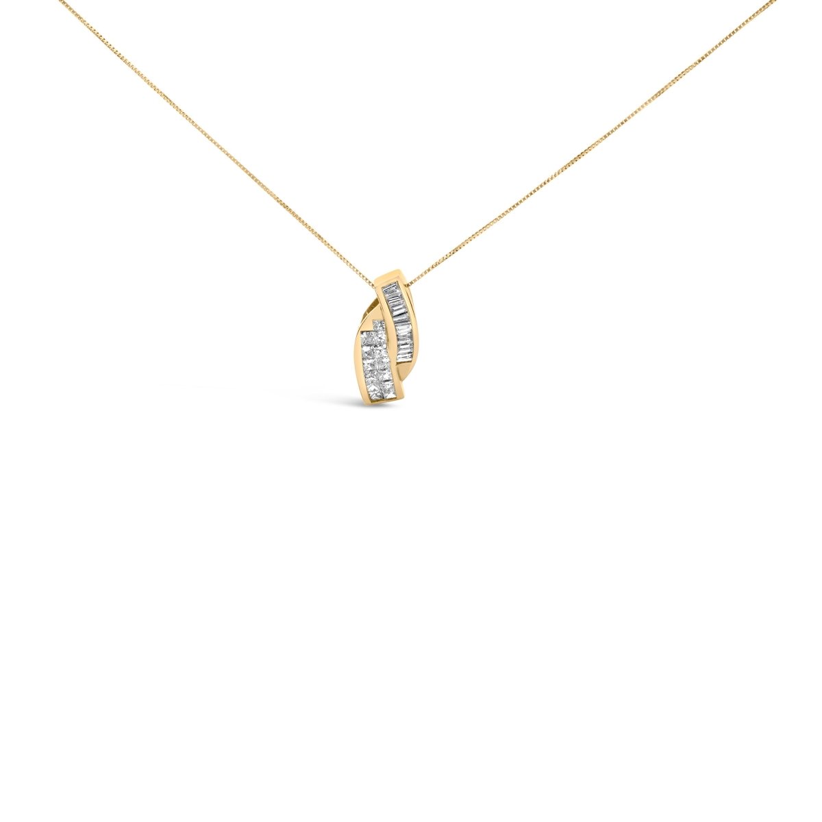 14k Yellow Gold 1 1/3 Cttw Princess and Baguette-cut Diamond Double Curved Pendant Necklace (H-I Color ,VS1-VS2 Clarity) - NO CHAIN INCLUDED - Necklaces - Custom Crafting Alliance, LLC