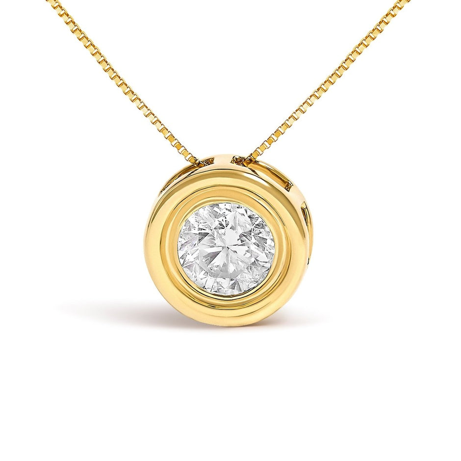 14K Yellow Gold 1 3/8 Cttw Bezel Set Round Diamond Solitaire Pendant Necklace - Necklaces - Custom Crafting Alliance, LLC