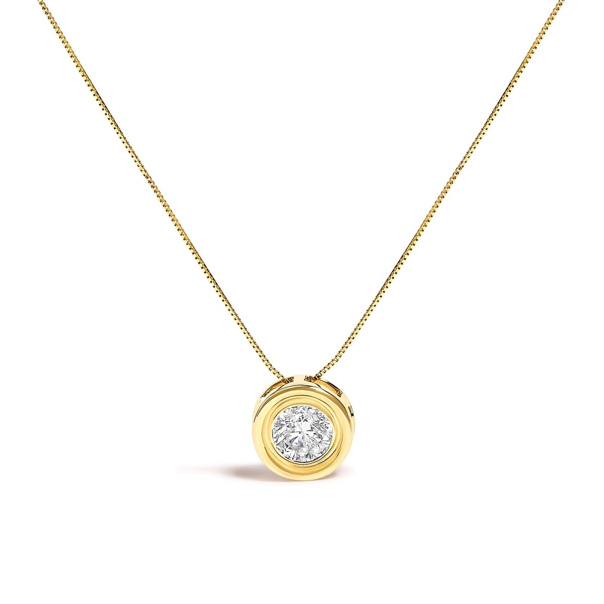 14K Yellow Gold 1 3/8 Cttw Bezel Set Round Diamond Solitaire Pendant Necklace - Necklaces - Custom Crafting Alliance, LLC