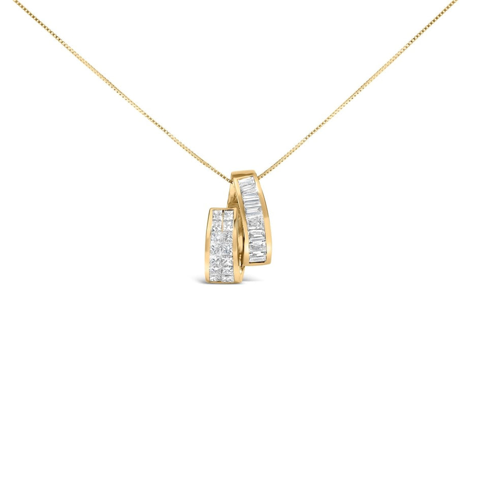 14K Yellow Gold 1 5/8 Cttw Princess and Baguette Diamond Duo Bar Pendant Necklace (G-H Color, VS2-SI1 Clarity) - 18" - Necklaces - Custom Crafting Alliance, LLC