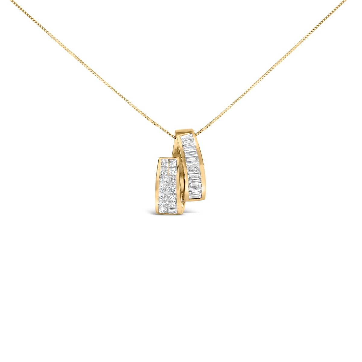 14K Yellow Gold 1 5/8 Cttw Princess and Baguette Diamond Duo Bar Pendant Necklace (G-H Color, VS2-SI1 Clarity) - 18