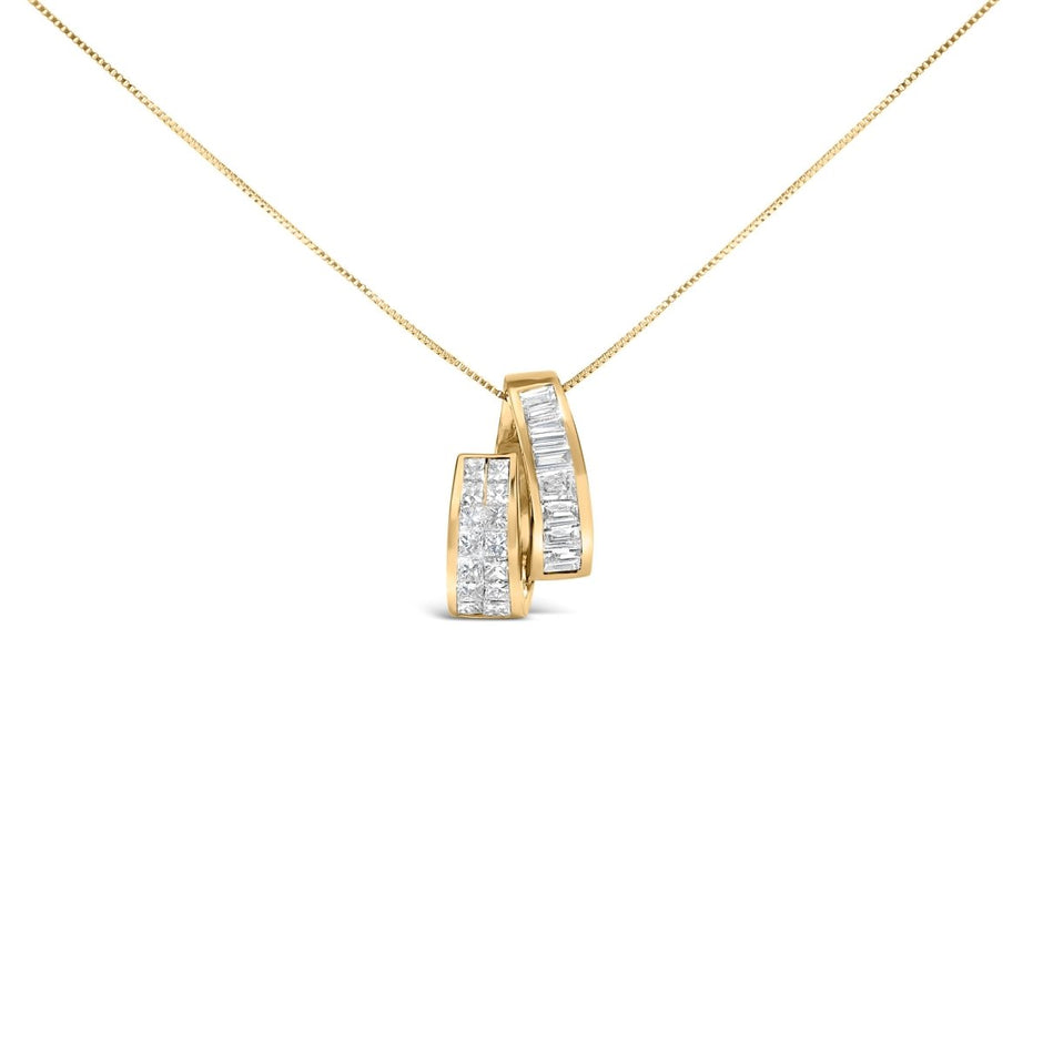 14K Yellow Gold 1 5/8 Cttw Princess and Baguette Diamond Duo Bar Pendant Necklace (G-H Color, VS2-SI1 Clarity) - 18" - Necklaces - Custom Crafting Alliance, LLC