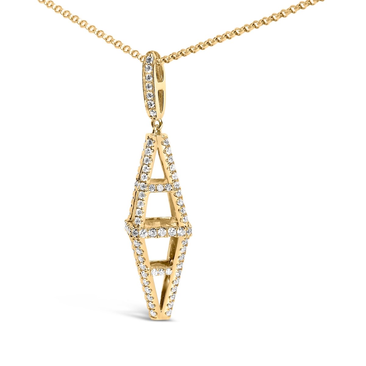 14K Yellow Gold 1.0 Cttw Diamond Studded Geometric Double Pyramid 18