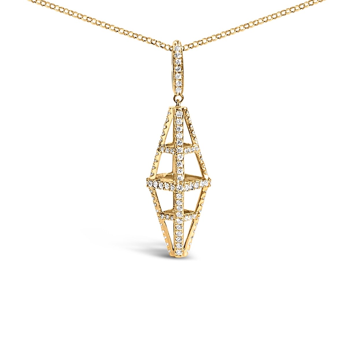 14K Yellow Gold 1.0 Cttw Diamond Studded Geometric Double Pyramid 18
