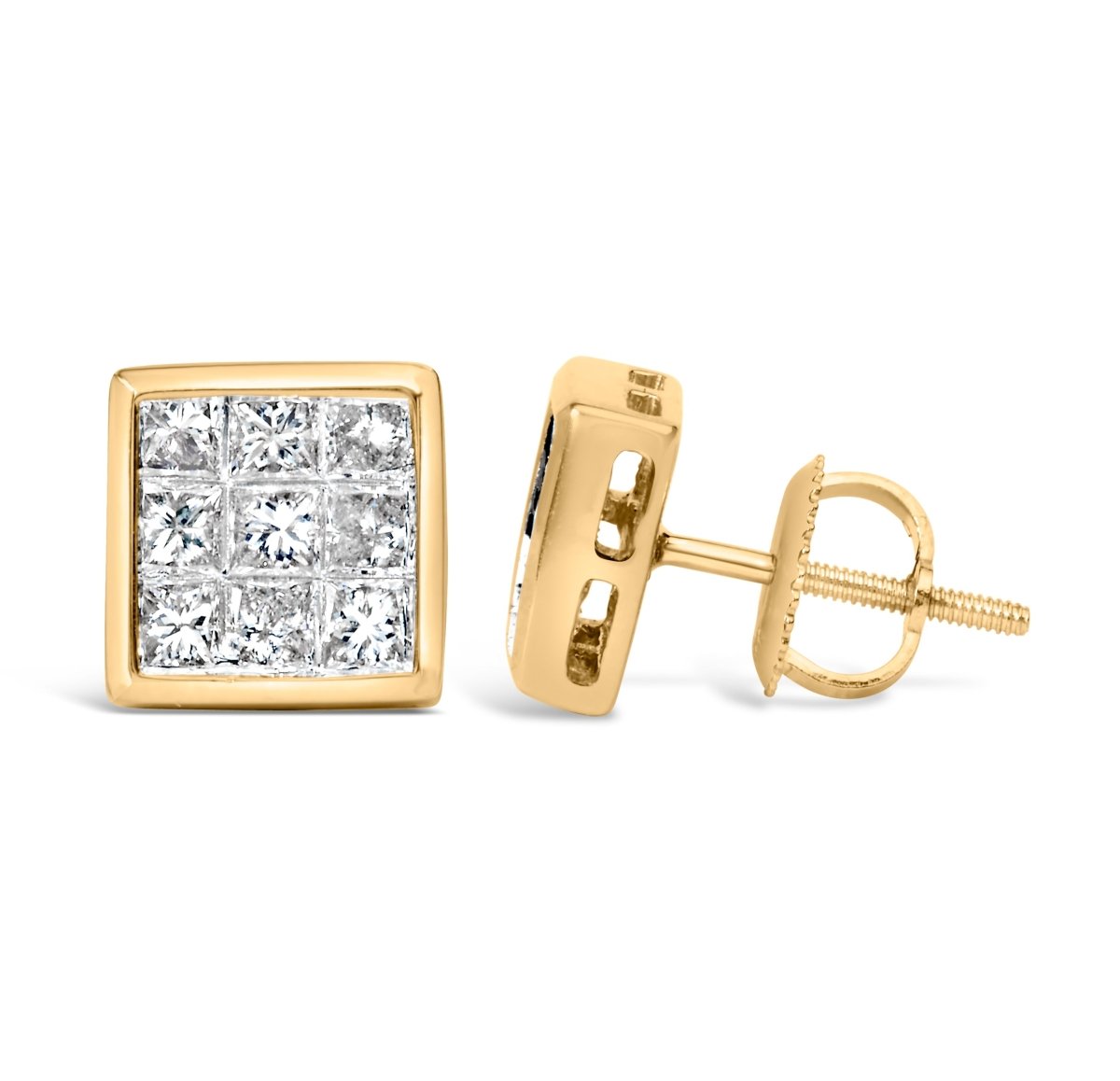 14K Yellow Gold 1.0 Cttw Princess Cut Diamond Composite Stud Earrings with Screw Backs (J-K Color, SI1-SI2 Clarity) - Earrings - Custom Crafting Alliance, LLC