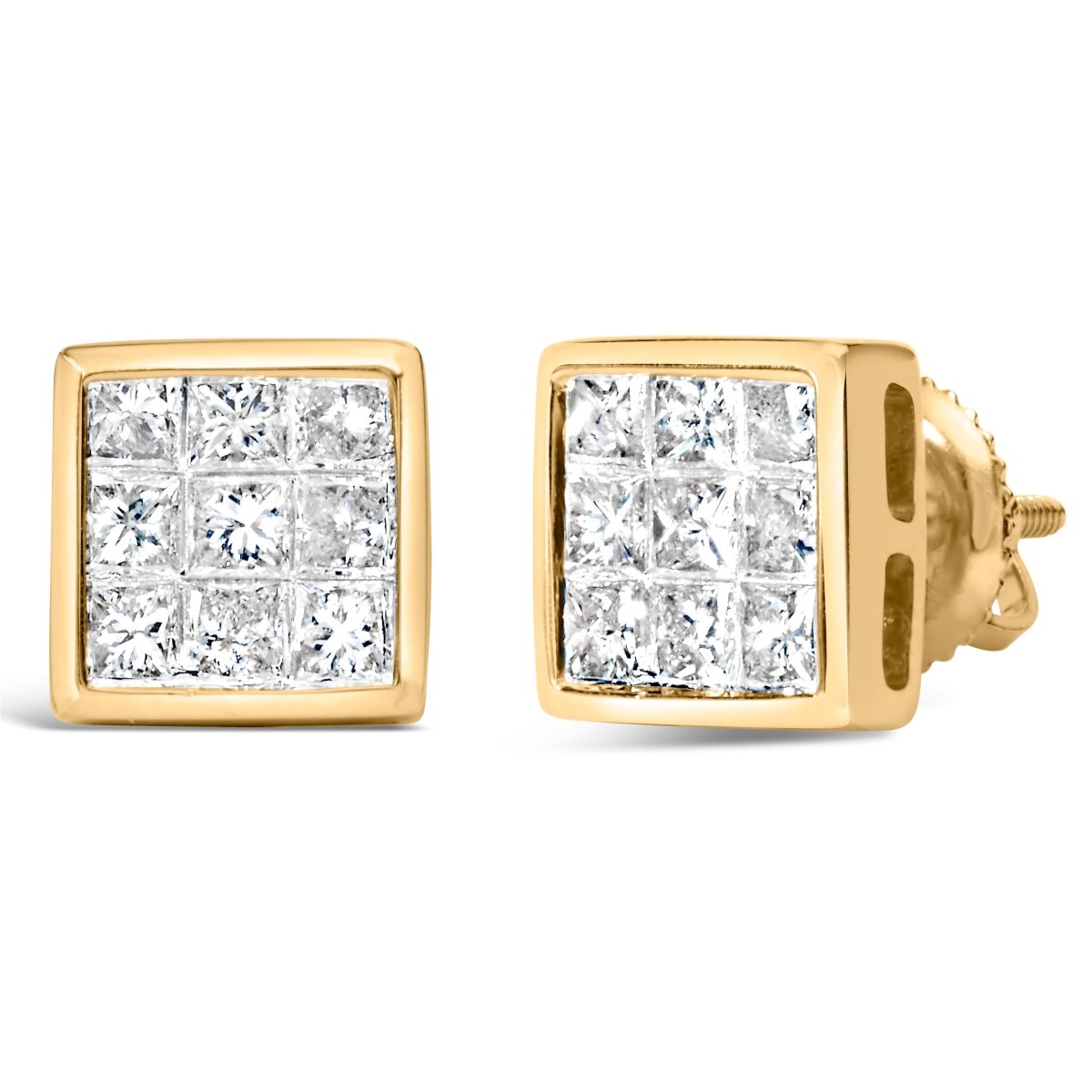 14K Yellow Gold 1.0 Cttw Princess Cut Diamond Composite Stud Earrings with Screw Backs (J-K Color, SI1-SI2 Clarity) - Earrings - Custom Crafting Alliance, LLC