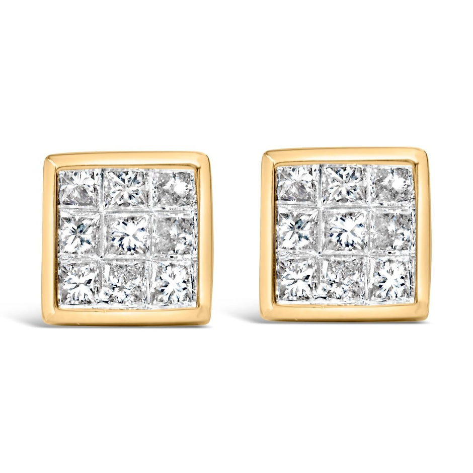 14K Yellow Gold 1.0 Cttw Princess Cut Diamond Composite Stud Earrings with Screw Backs (J-K Color, SI1-SI2 Clarity) - Earrings - Custom Crafting Alliance, LLC