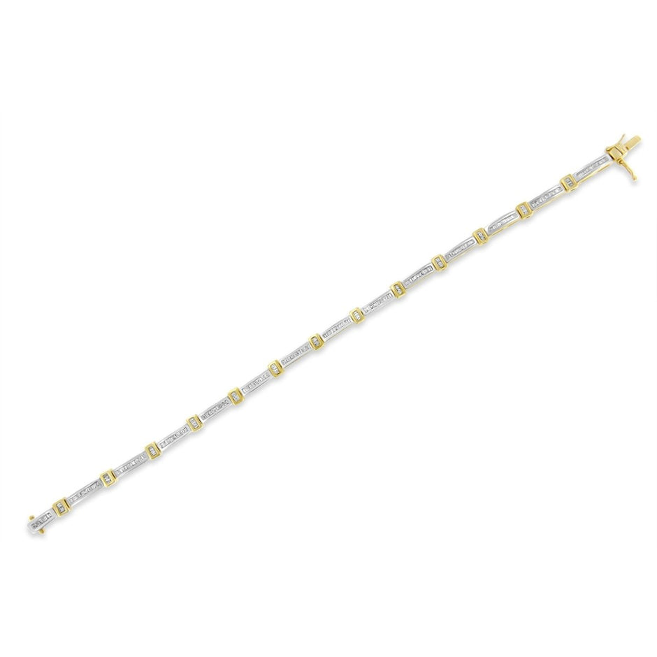 14K Yellow Gold 1.00 Cttw Baguette Diamond Channel Link Bracelet - Bracelets - Custom Crafting Alliance, LLC