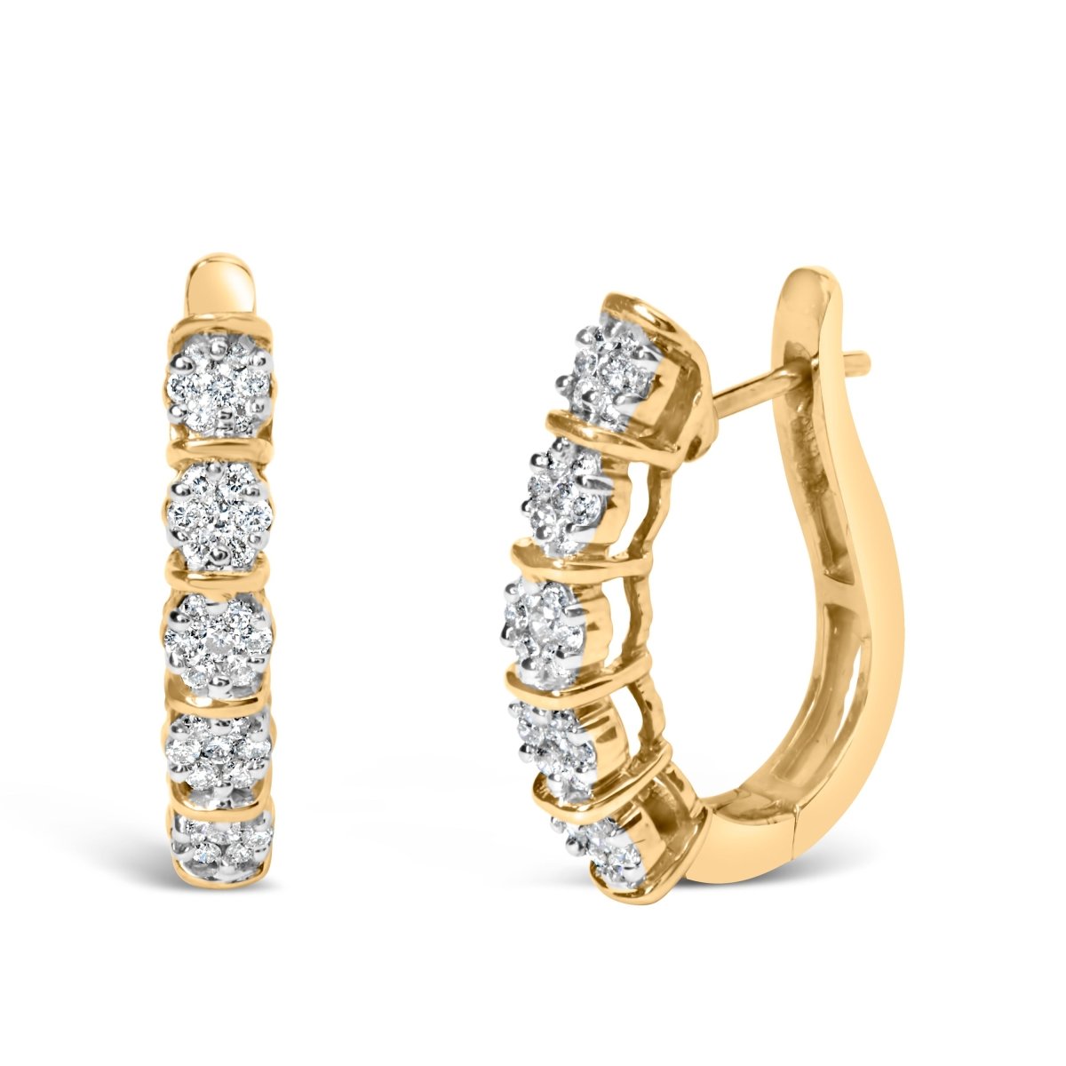 14k Yellow Gold 1/2 Cttw Diamond Cluster Hoop Earrings (H-I Color, SI2-I1 Clarity) - Earrings - Custom Crafting Alliance, LLC