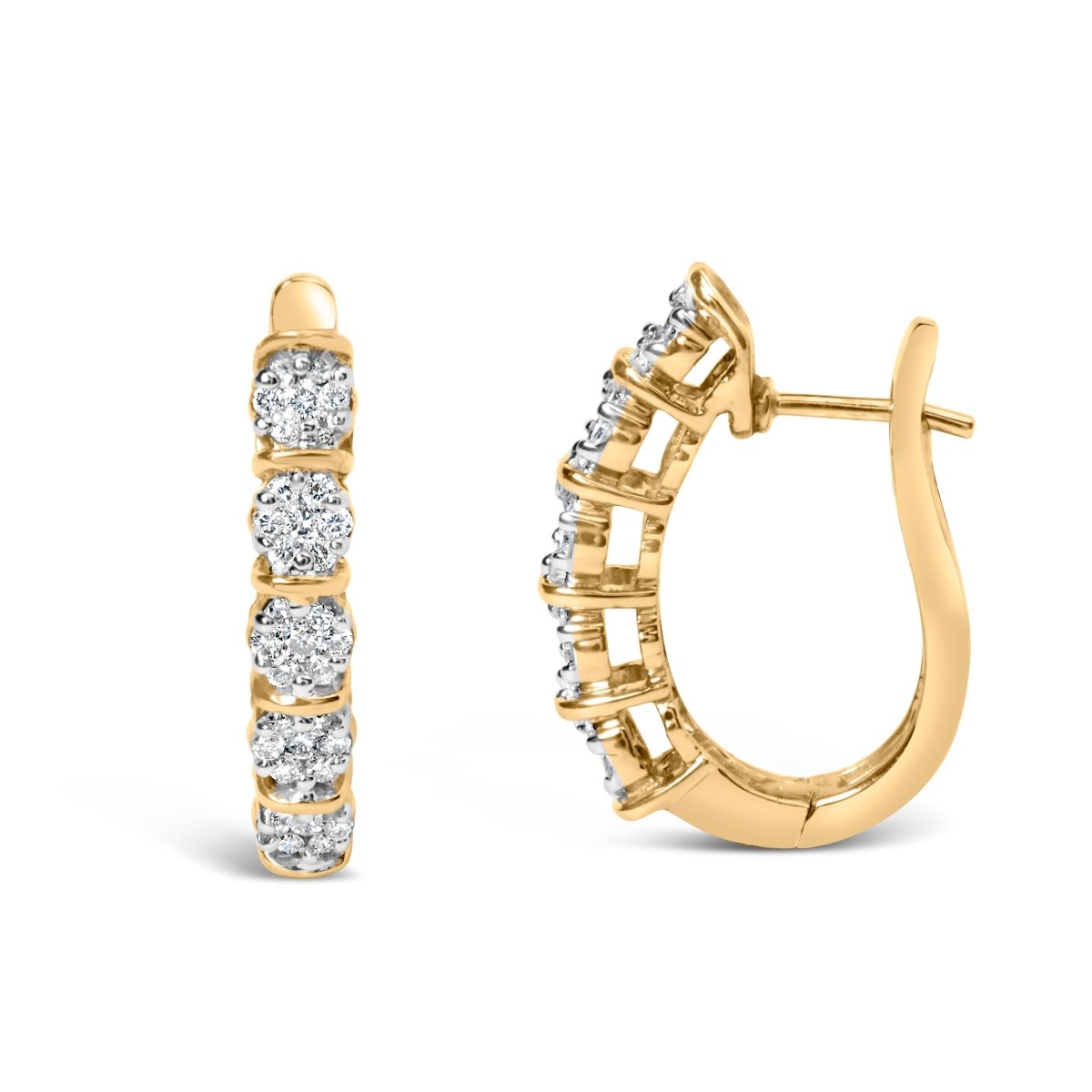 14k Yellow Gold 1/2 Cttw Diamond Cluster Hoop Earrings (H-I Color, SI2-I1 Clarity) - Earrings - Custom Crafting Alliance, LLC