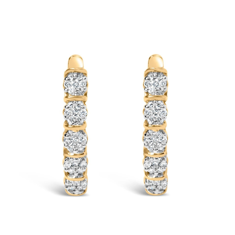 14k Yellow Gold 1/2 Cttw Diamond Cluster Hoop Earrings (H-I Color, SI2-I1 Clarity) - Earrings - Custom Crafting Alliance, LLC
