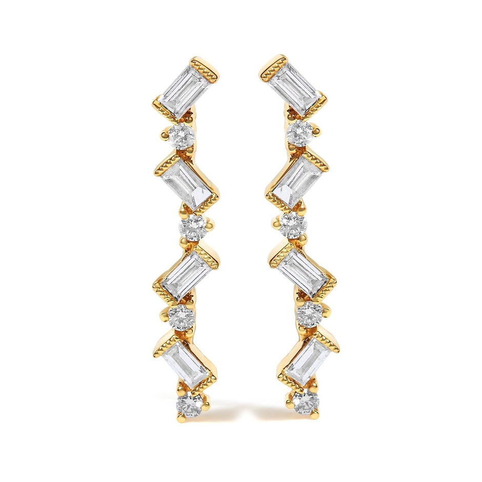 14K Yellow Gold 1/2 Cttw Diamond Zig Zag Drop Earrings (I-J Color, SI2-I1 Clarity) - Earrings - Custom Crafting Alliance, LLC