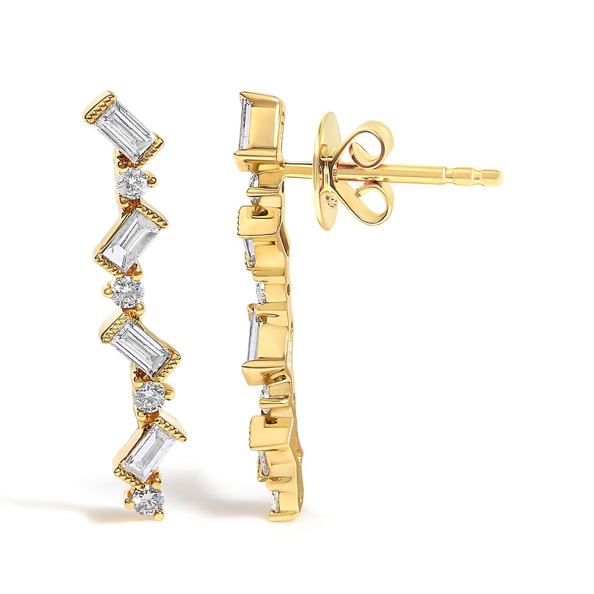 14K Yellow Gold 1/2 Cttw Diamond Zig Zag Drop Earrings (I-J Color, SI2-I1 Clarity) - Earrings - Custom Crafting Alliance, LLC