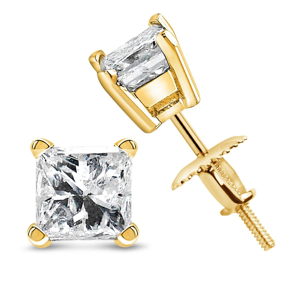 14K Yellow Gold 1/2 Cttw Princess Cut Diamond Solitaire Stud Earrings with Screwbacks (I-J Color, SI2-I1 Clarity) - Earrings - Custom Crafting Alliance, LLC