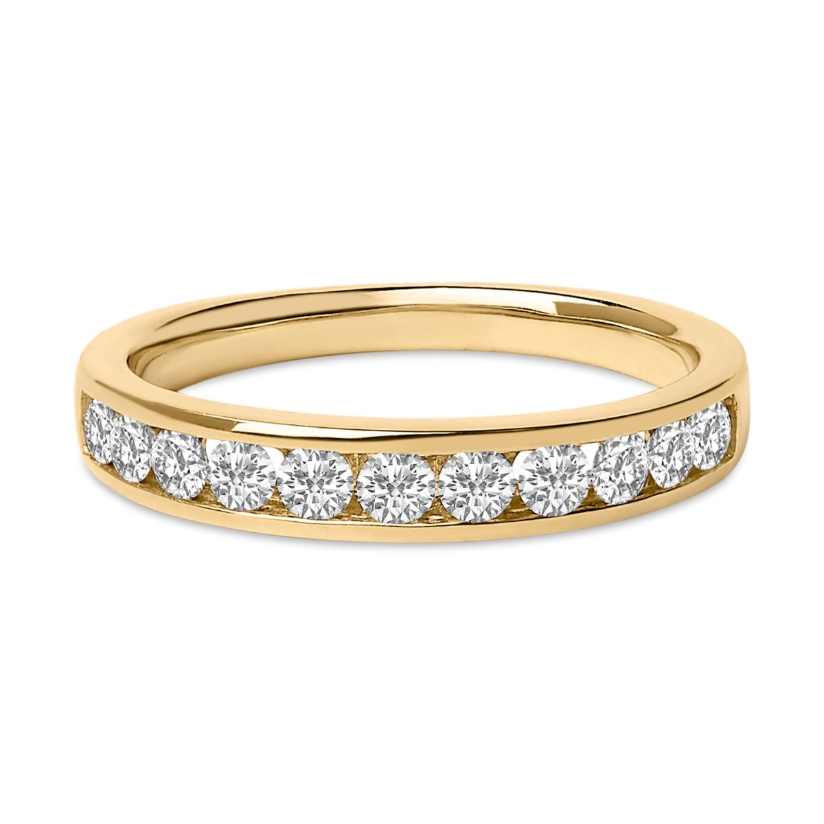 14K Yellow Gold 1/2 Cttw Round Diamond 11 Stone Channel Set Band - Rings - Custom Crafting Alliance, LLC