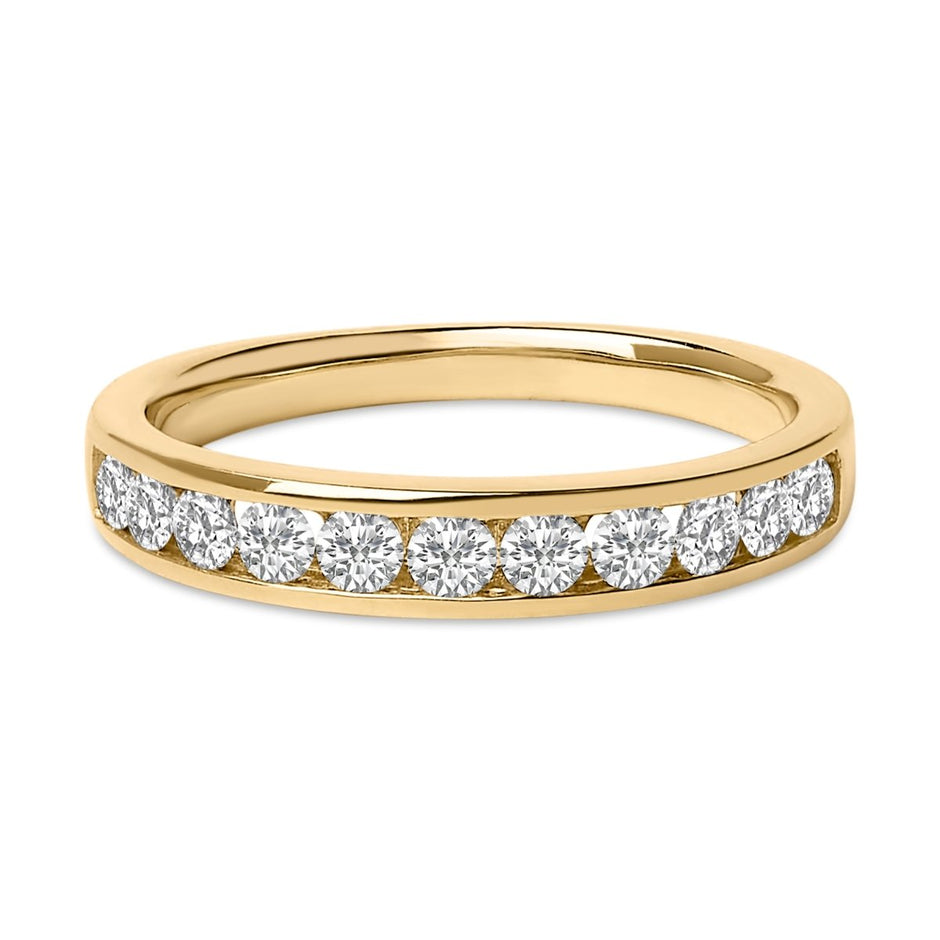 14K Yellow Gold 1/2 Cttw Round Diamond 11 Stone Channel Set Band - Rings - Custom Crafting Alliance, LLC