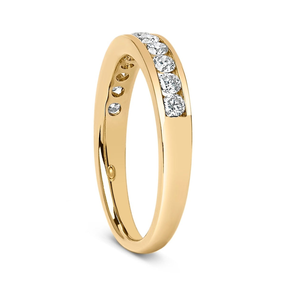 14K Yellow Gold 1/2 Cttw Round Diamond 11 Stone Channel Set Band - Rings - Custom Crafting Alliance, LLC