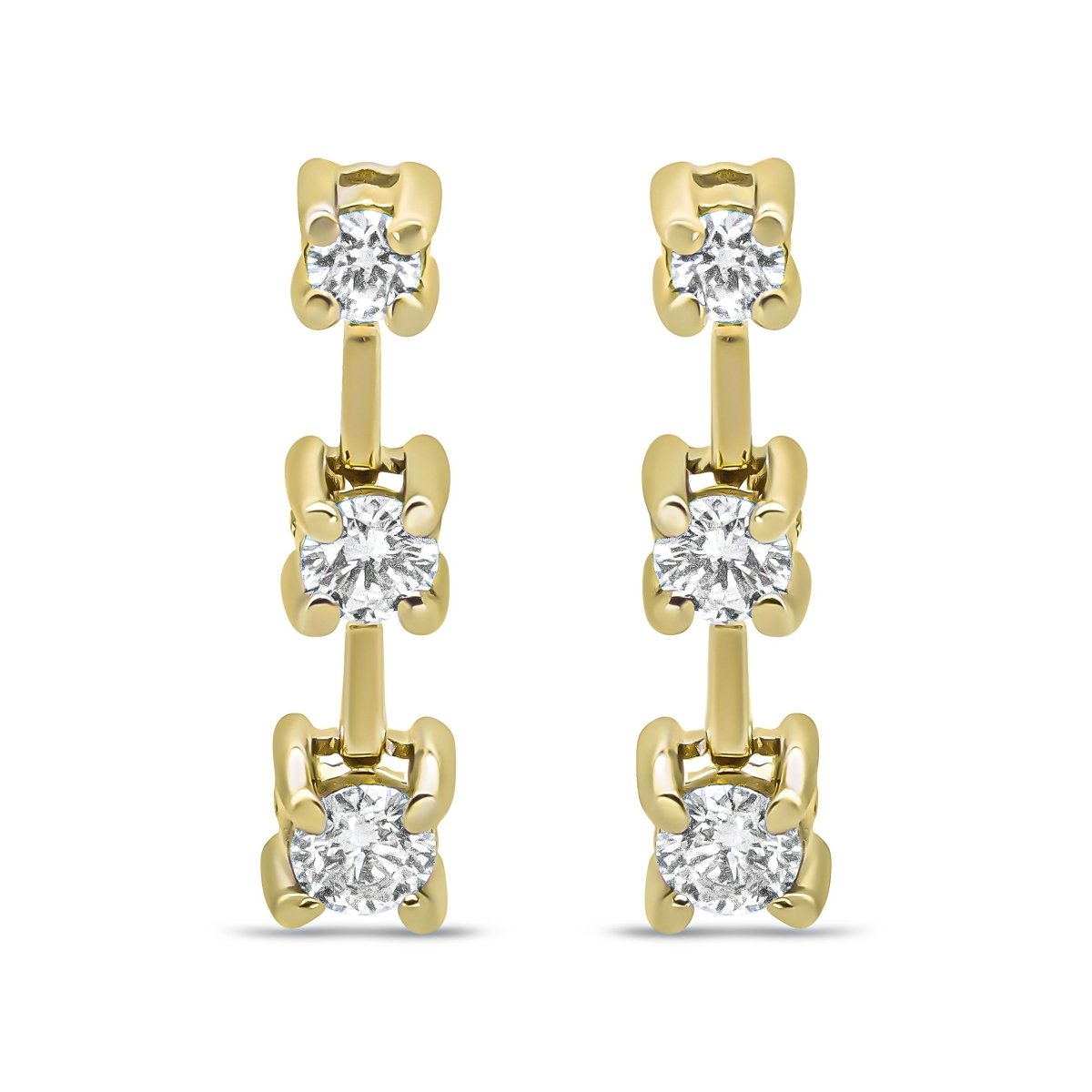 14K Yellow Gold 1/2 Cttw Round Diamond 3 Stone Graduated Linear Drop Past, Present and Future Stud Earrings (H-I Color, SI1-SI2 Clarity) - Earrings - Custom Crafting Alliance, LLC