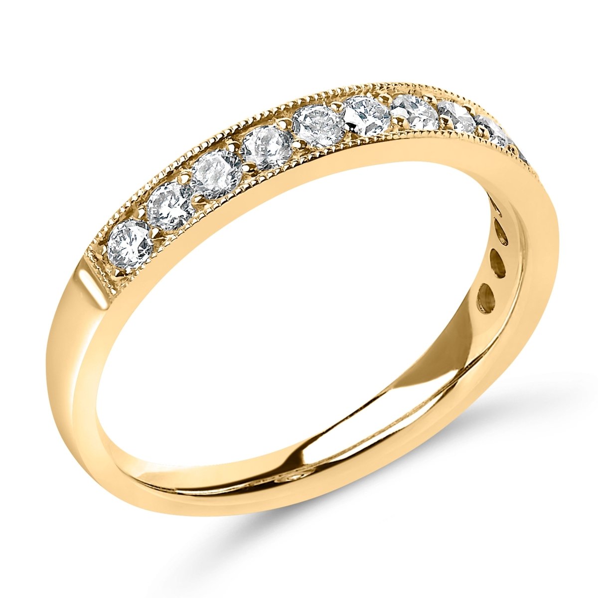 14K Yellow Gold 1/2 Cttw Round Diamond Milgrain Wedding Band - Rings - Custom Crafting Alliance, LLC