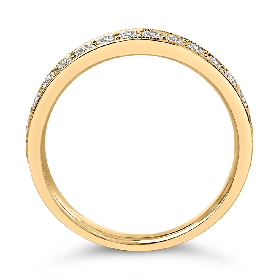 14K Yellow Gold 1/2 Cttw Round Diamond Milgrain Wedding Band - Rings - Custom Crafting Alliance, LLC