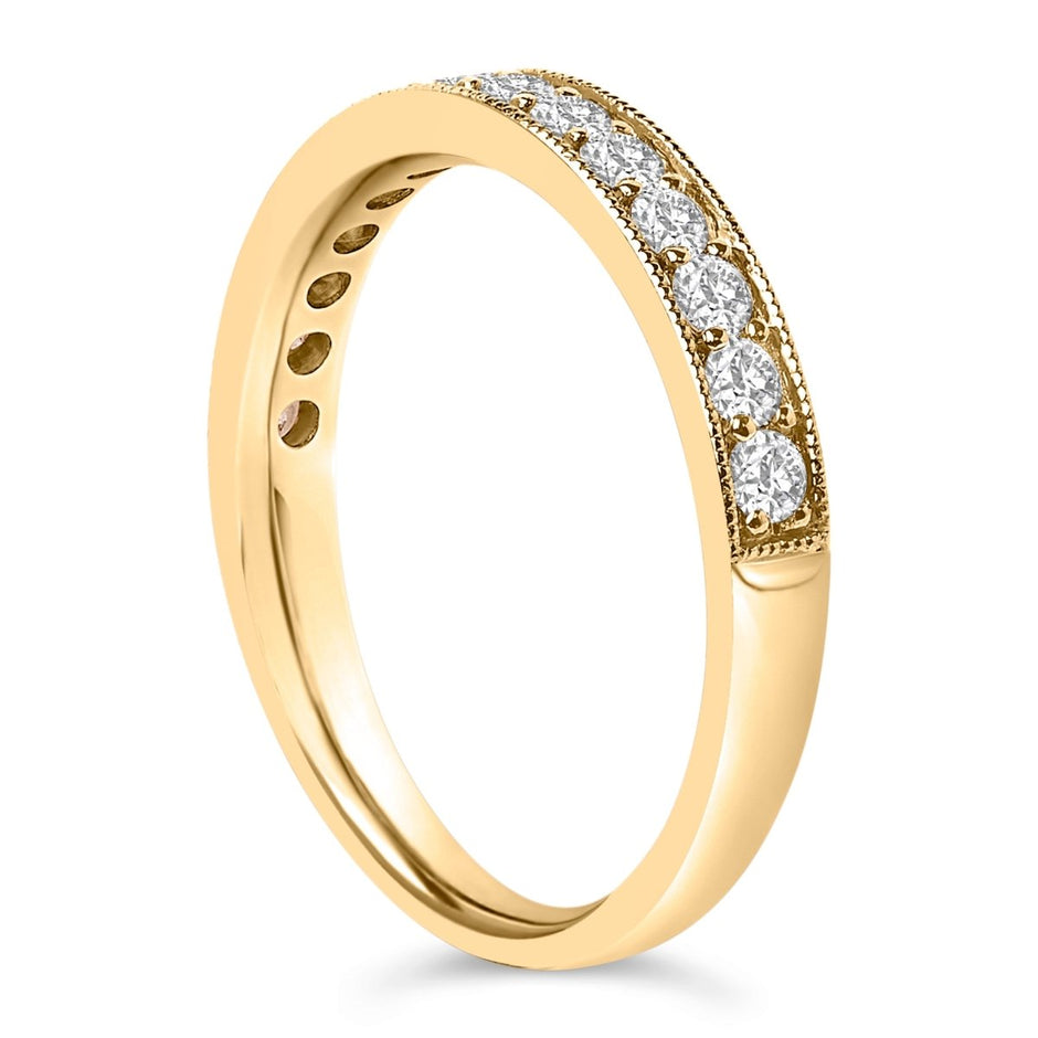 14K Yellow Gold 1/2 Cttw Round Diamond Milgrain Wedding Band - Rings - Custom Crafting Alliance, LLC