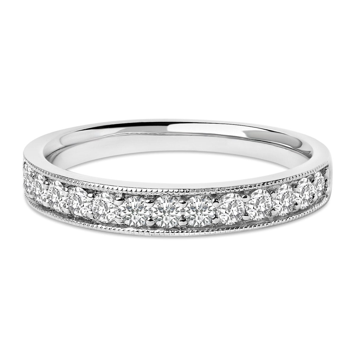 14K Yellow Gold 1/2 Cttw Round Diamond Milgrain Wedding Band - Rings - Custom Crafting Alliance, LLC