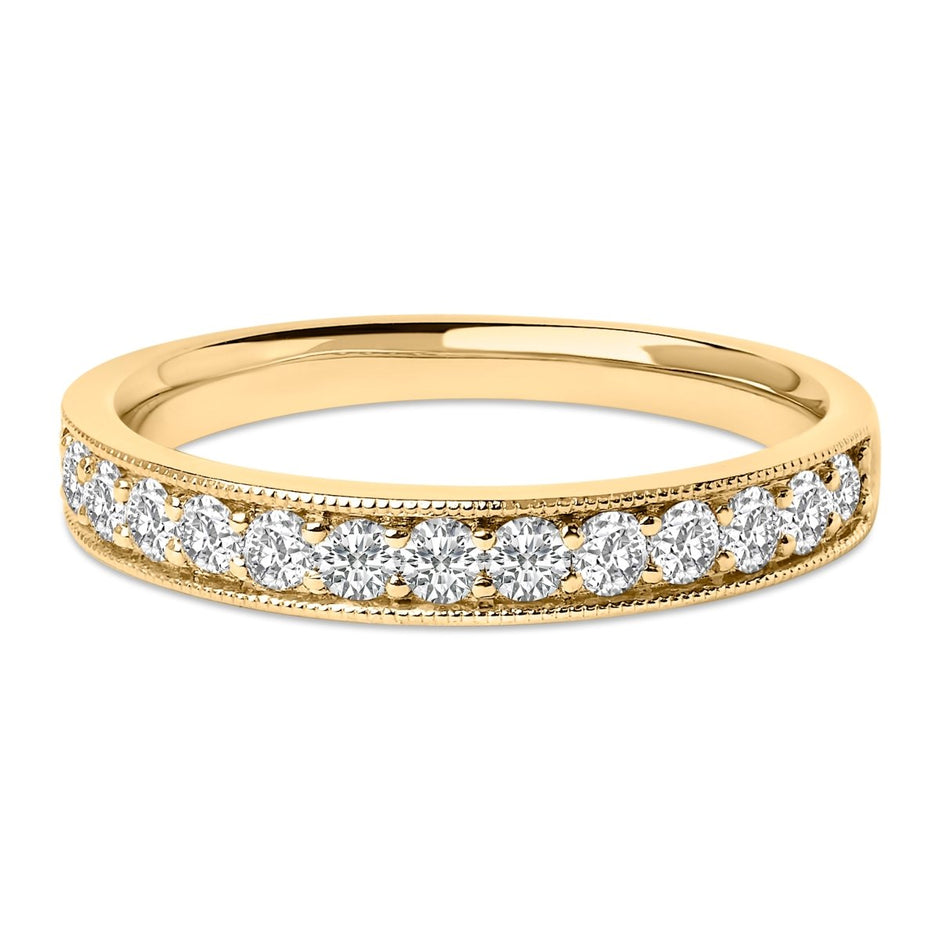 14K Yellow Gold 1/2 Cttw Round Diamond Milgrain Wedding Band - Rings - Custom Crafting Alliance, LLC