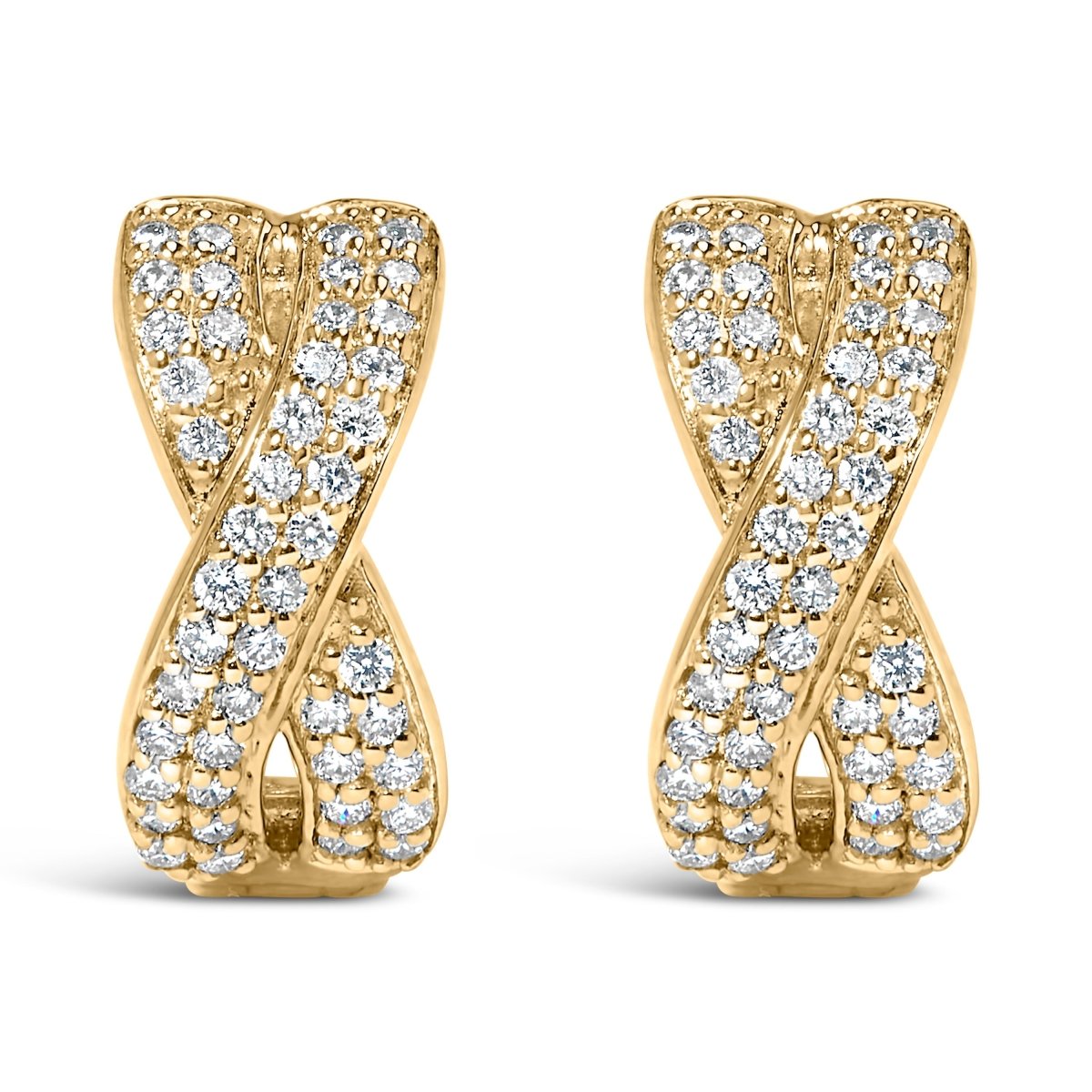 14K Yellow Gold 1/3 Cttw Diamond Criss Cross Huggie Hoop Earrings (G-H Color, SI2-I1 Clarity) - Earrings - Custom Crafting Alliance, LLC