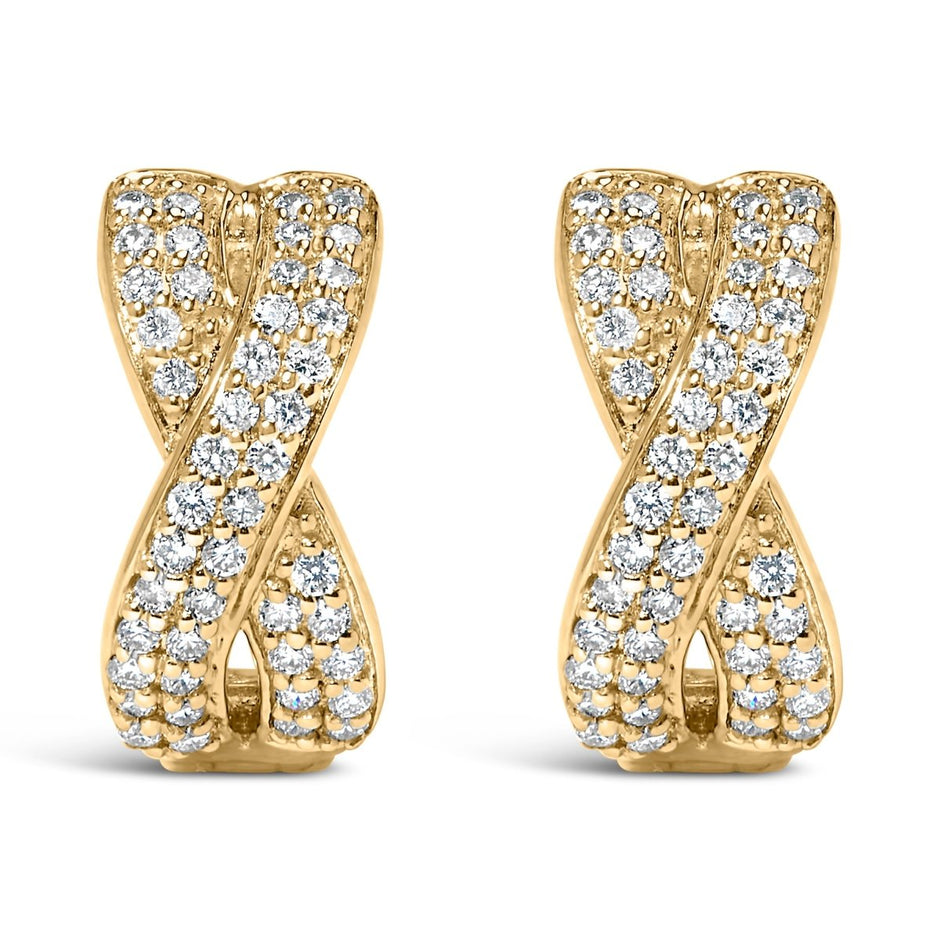 14K Yellow Gold 1/3 Cttw Diamond Criss Cross Huggie Hoop Earrings (G-H Color, SI2-I1 Clarity) - Earrings - Custom Crafting Alliance, LLC