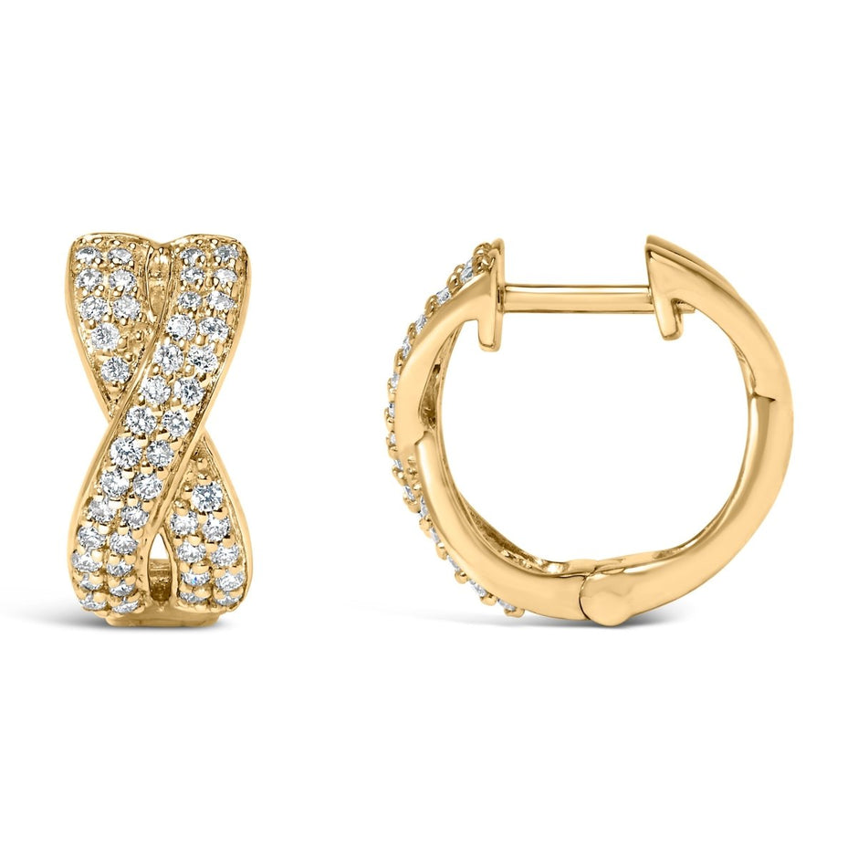 14K Yellow Gold 1/3 Cttw Diamond Criss Cross Huggie Hoop Earrings (G-H Color, SI2-I1 Clarity) - Earrings - Custom Crafting Alliance, LLC