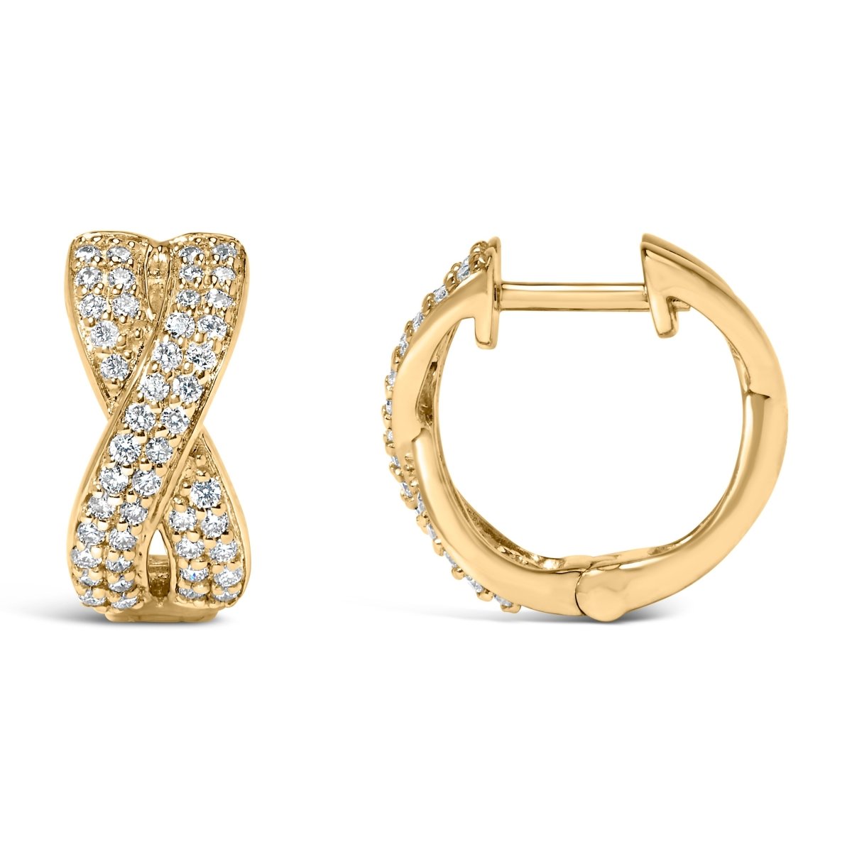 14K Yellow Gold 1/3 Cttw Diamond Criss Cross Huggie Hoop Earrings (G-H Color, SI2-I1 Clarity) - Earrings - Custom Crafting Alliance, LLC
