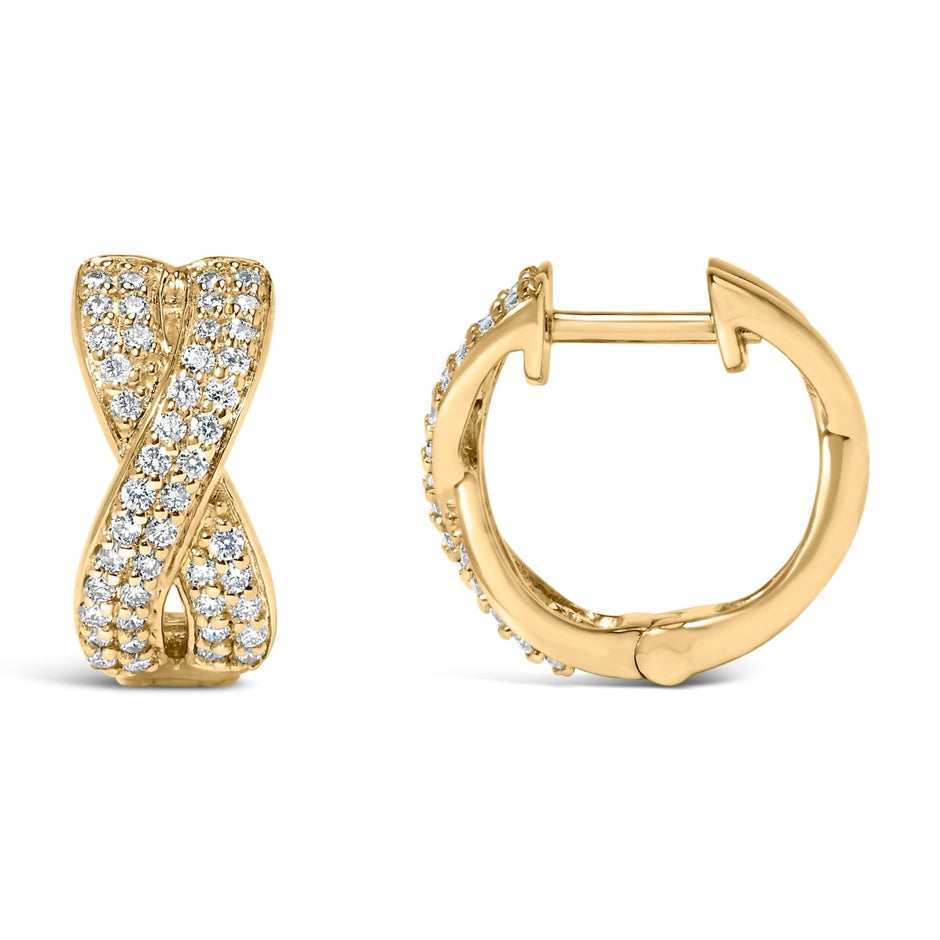 14K Yellow Gold 1/3 Cttw Diamond Criss Cross Huggie Hoop Earrings (G-H Color, SI2-I1 Clarity) - Earrings - Custom Crafting Alliance, LLC