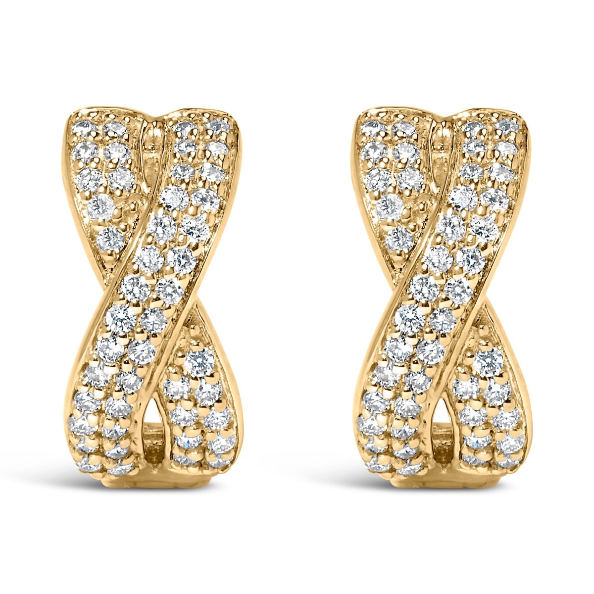 14K Yellow Gold 1/3 Cttw Diamond Criss Cross Huggie Hoop Earrings (G-H Color, SI2-I1 Clarity) - Earrings - Custom Crafting Alliance, LLC