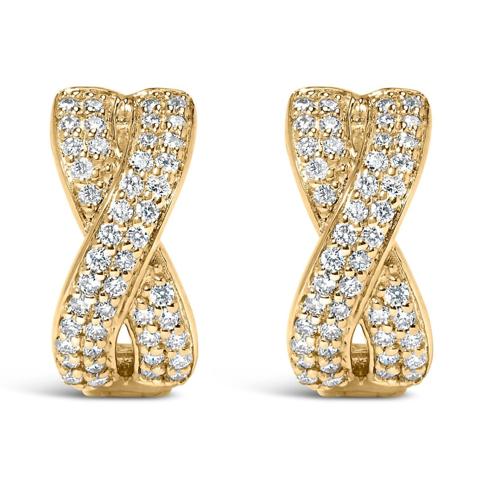 14K Yellow Gold 1/3 Cttw Diamond Criss Cross Huggie Hoop Earrings (G-H Color, SI2-I1 Clarity) - Earrings - Custom Crafting Alliance, LLC