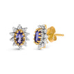 14K Yellow Gold 1/4 Cttw Diamond and Blue Purple Tanzanite Sunburst Halo Stud Earrings (K-L Color, I1-I2 Clarity) - Earrings - Custom Crafting Alliance, LLC