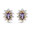 14K Yellow Gold 1/4 Cttw Diamond and Blue Purple Tanzanite Sunburst Halo Stud Earrings (K-L Color, I1-I2 Clarity) - Earrings - Custom Crafting Alliance, LLC