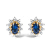 14K Yellow Gold 1/4 Cttw Diamond and Blue Sapphire Sunburst Halo Stud Earrings (K-L Color, I1-I2 Clarity) - Earrings - Custom Crafting Alliance, LLC
