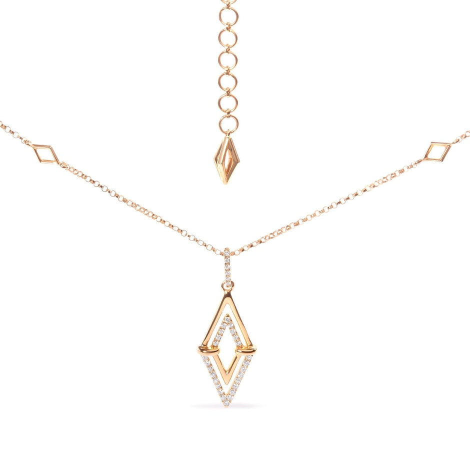 14K Yellow Gold 1/4 Cttw Diamond Double Triangle Geometric 18" Pendant Necklace (G-H Color, SI1-SI2 Clarity) - Necklaces - Custom Crafting Alliance, LLC