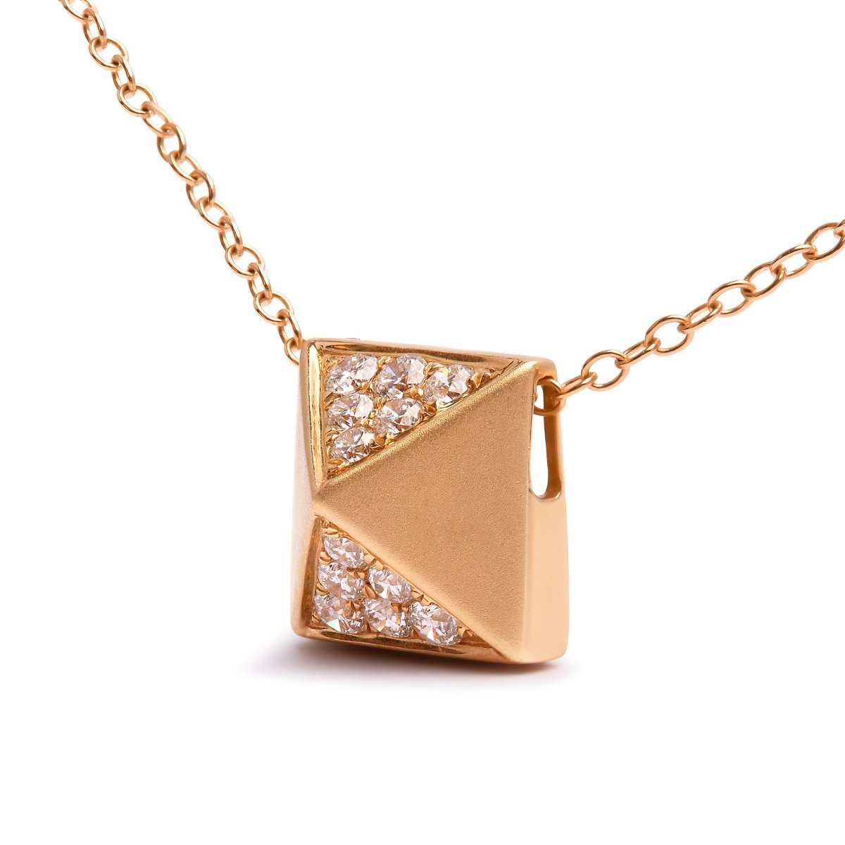 14K Yellow Gold 1/4 Cttw Diamond Matte Finished Pyramid Pendant Necklace (G-H Color, SI1-SI2 Clarity) - 18 Inches - Necklaces - Custom Crafting Alliance, LLC