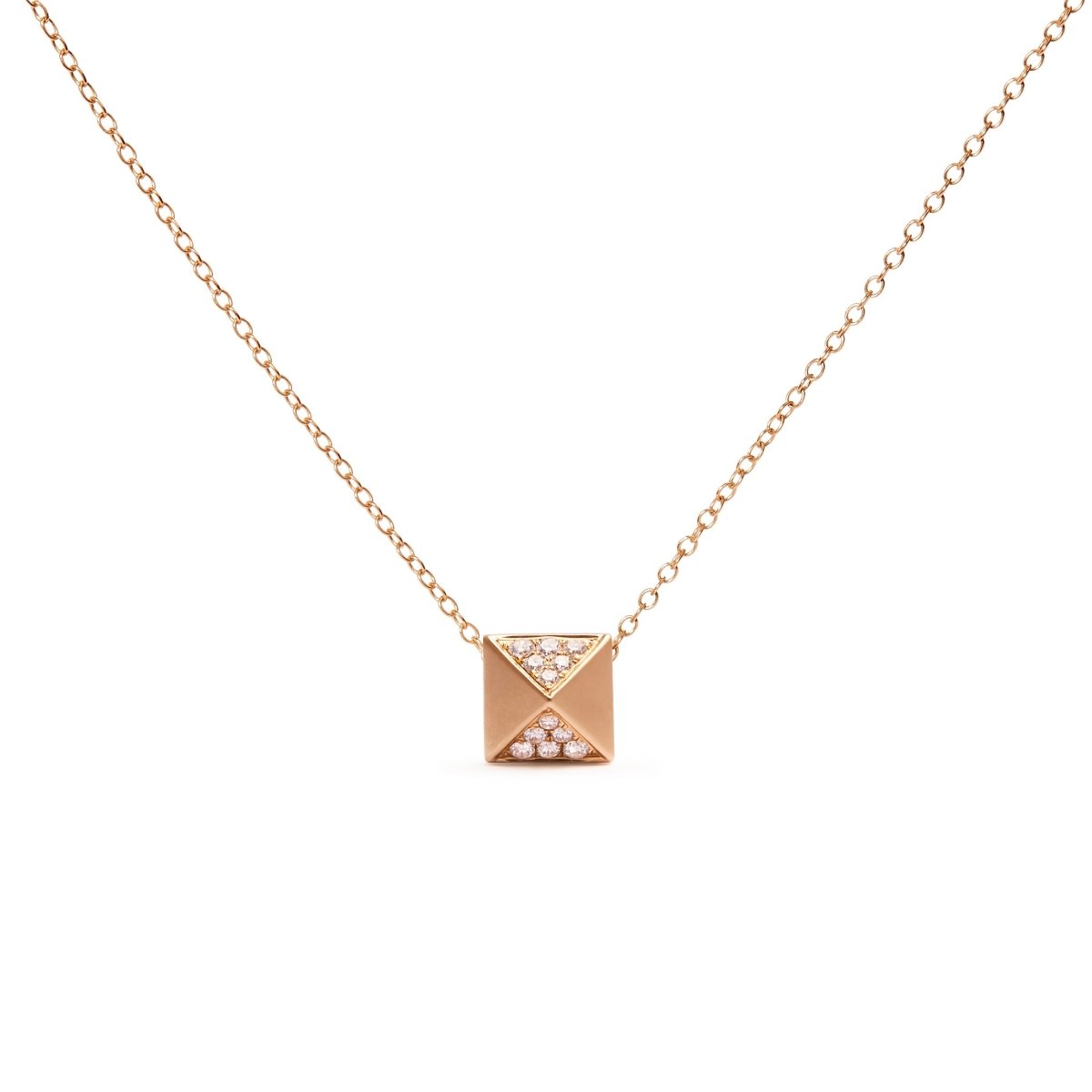 14K Yellow Gold 1/4 Cttw Diamond Matte Finished Pyramid Pendant Necklace (G-H Color, SI1-SI2 Clarity) - 18 Inches - Necklaces - Custom Crafting Alliance, LLC