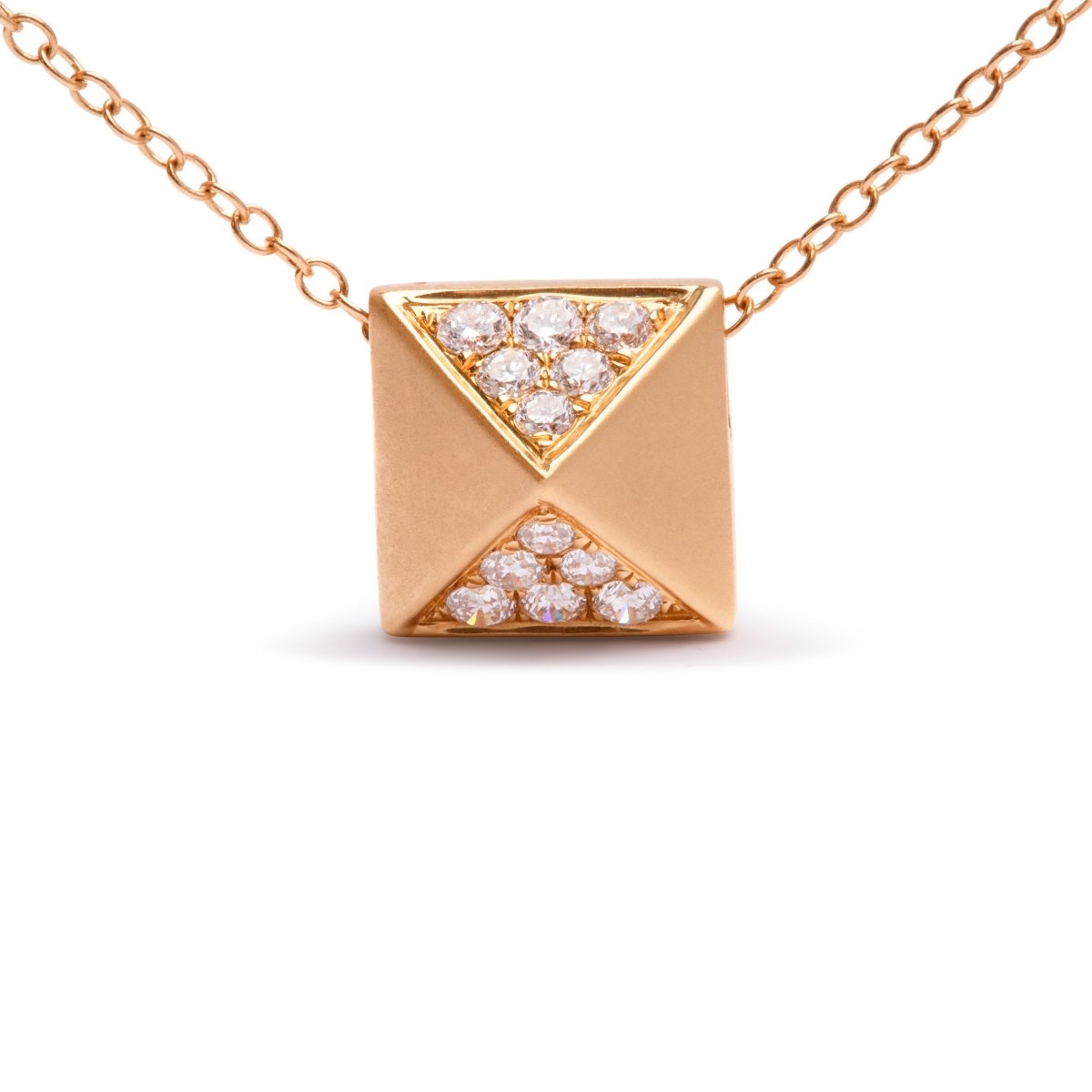 14K Yellow Gold 1/4 Cttw Diamond Matte Finished Pyramid Pendant Necklace (G-H Color, SI1-SI2 Clarity) - 18 Inches - Necklaces - Custom Crafting Alliance, LLC