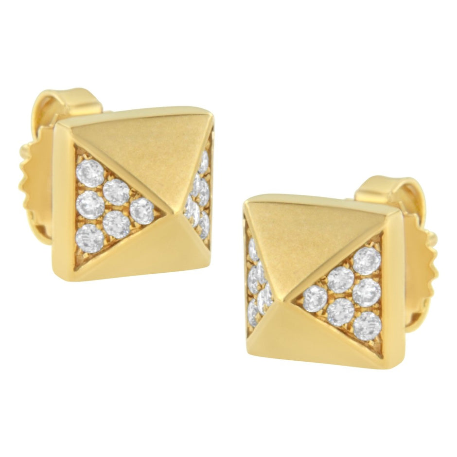 14K Yellow Gold 1/4 Cttw Diamond Pyramid Stud Earring (G-H Color, SI1-SI2 Clarity) - Earrings - Custom Crafting Alliance, LLC