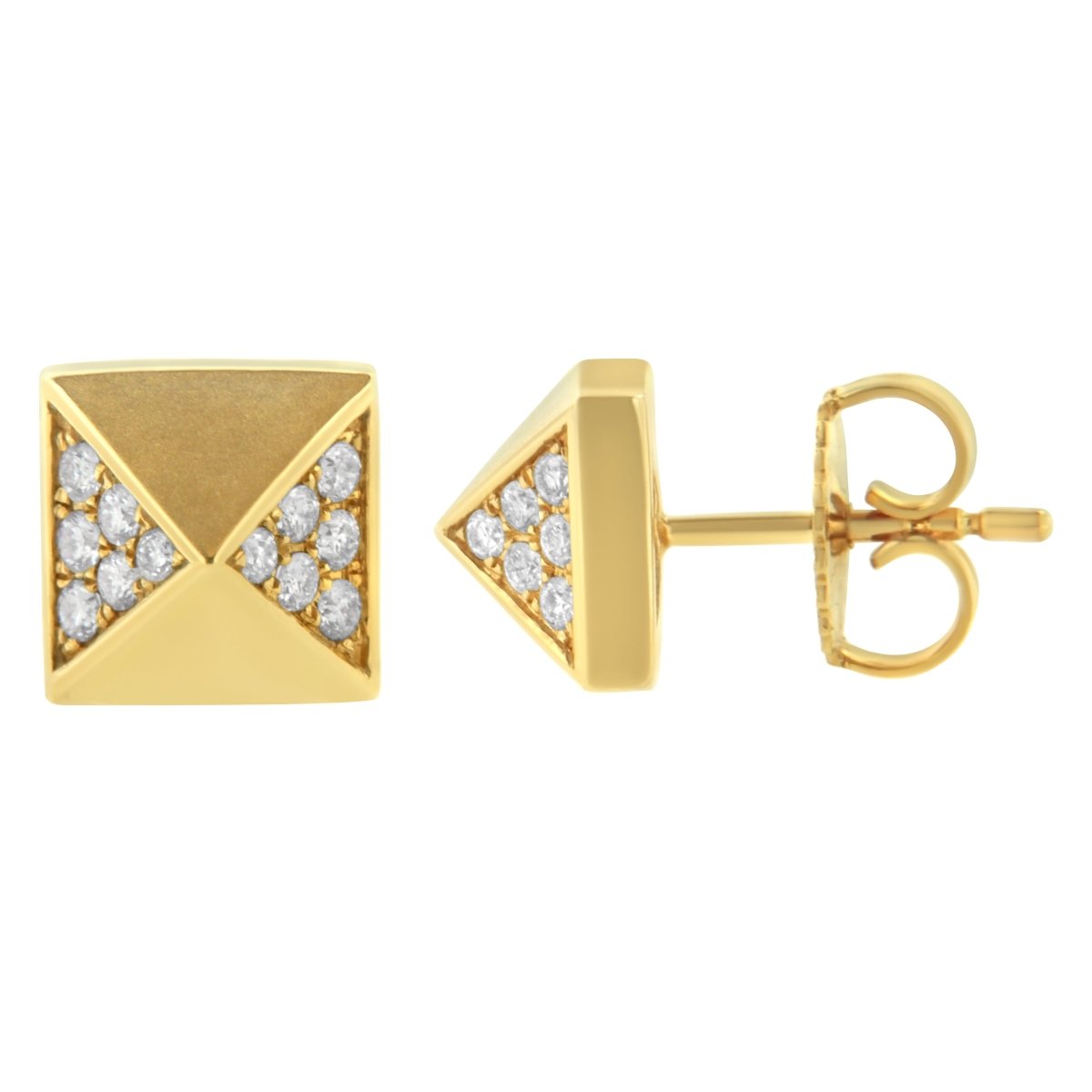 14K Yellow Gold 1/4 Cttw Diamond Pyramid Stud Earring (G-H Color, SI1-SI2 Clarity) - Earrings - Custom Crafting Alliance, LLC