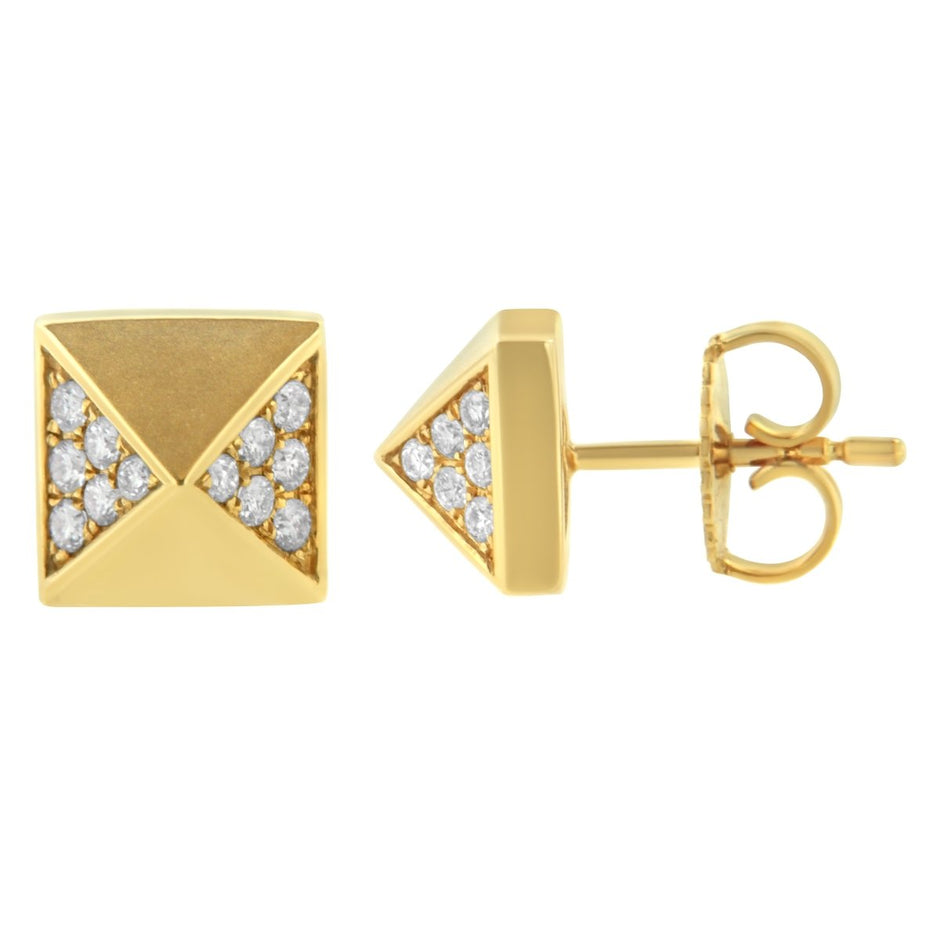 14K Yellow Gold 1/4 Cttw Diamond Pyramid Stud Earring (G-H Color, SI1-SI2 Clarity) - Earrings - Custom Crafting Alliance, LLC