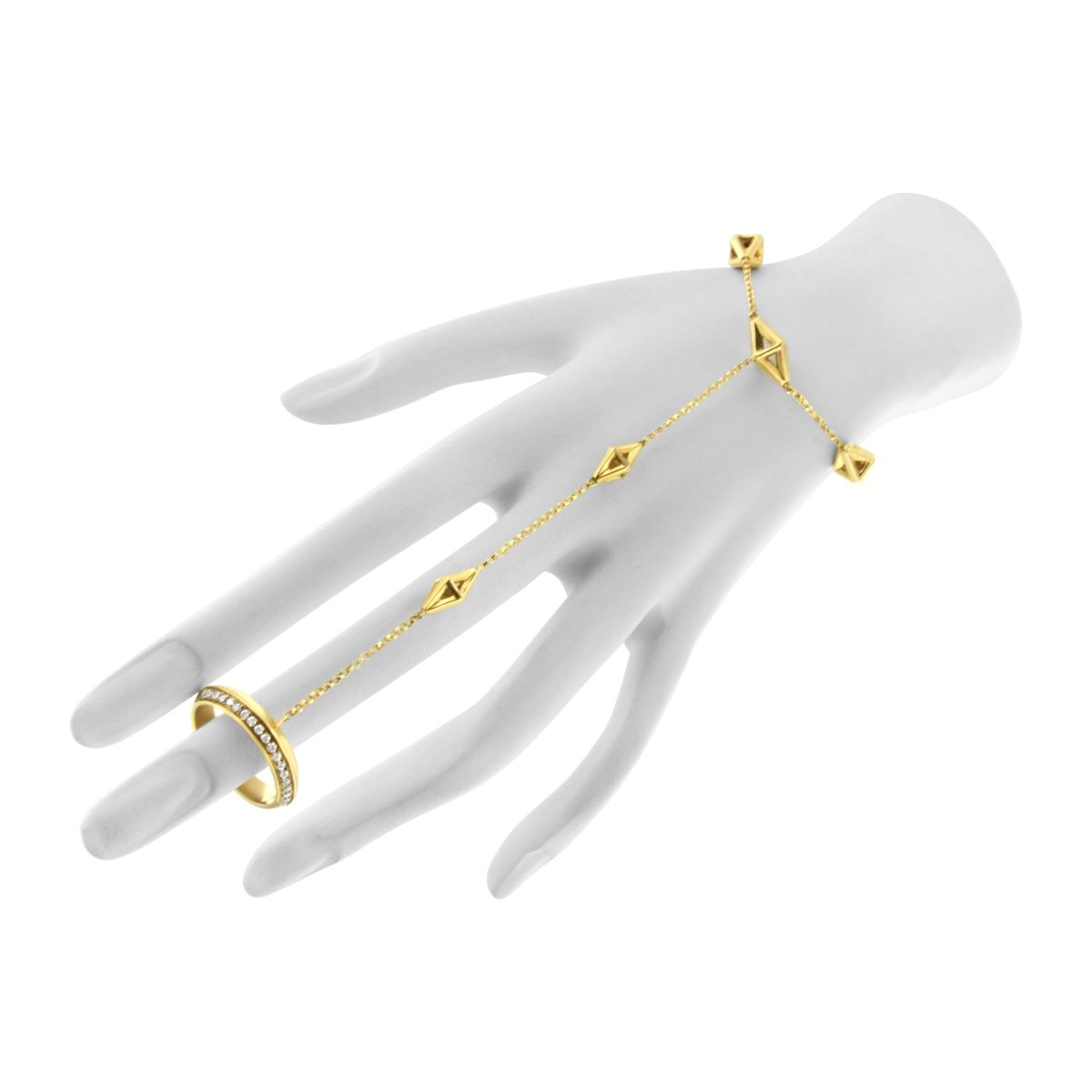 14K Yellow Gold 1/4 Cttw Diamond Ring and Bracelet Hand Chain (G-H Color, SI1-SI2 Clarity) - 7