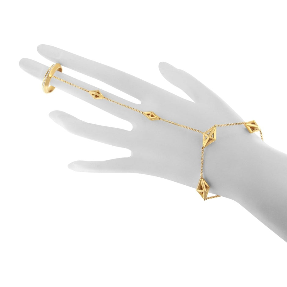 14K Yellow Gold 1/4 Cttw Diamond Ring and Bracelet Hand Chain (G-H Color, SI1-SI2 Clarity) - 7